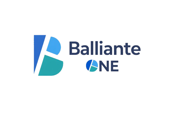 Logo design featuring the text 'Balliante ONE' with a blue and green geometric symbol.