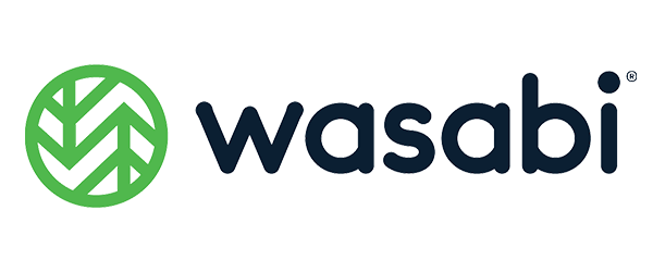 Green and black logo for Wasabi, featuring a circular leaf design and the word 'wasabi.'