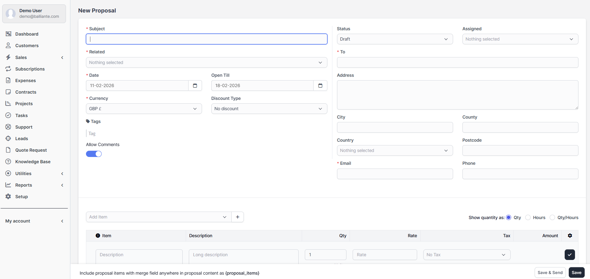 Online proposal builder with digital signing feature.